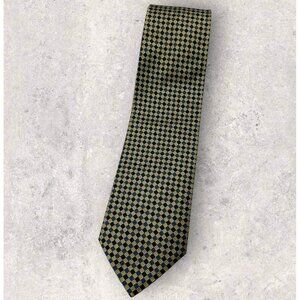 ERMENEGILDO ZEGNA Silk Tie ITALY Gold Blue Black Tartan W:3.7" EUC